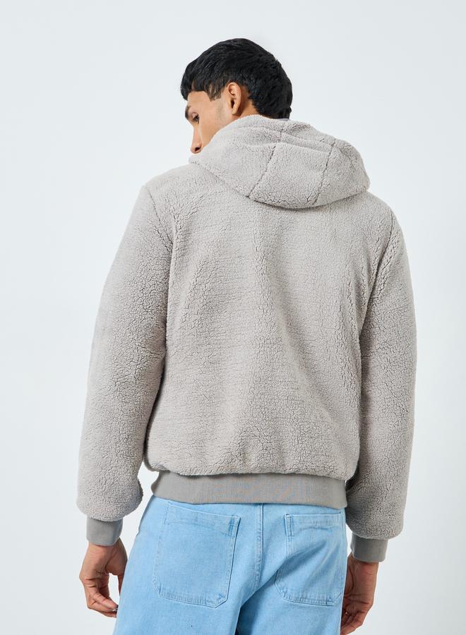 ستايلي جاكيت شيربا بقصة واسعة وياقة هودي - Image 4